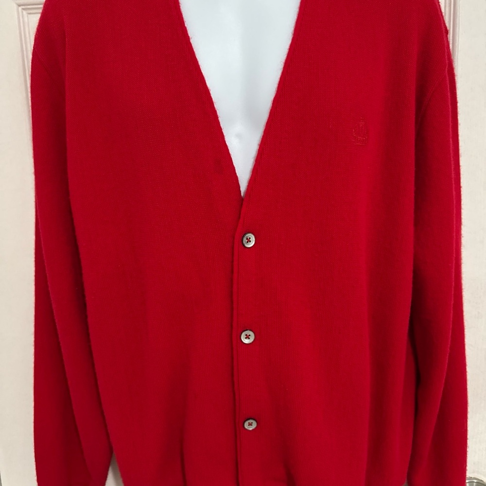 Izod Vibrant Red Men's Vintage Golf Cardigan Sweater Size L